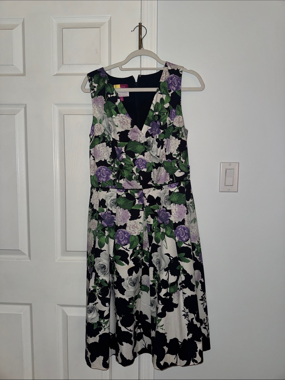 Talbots Black Floral Midi Dress with Purple and Green Bloom